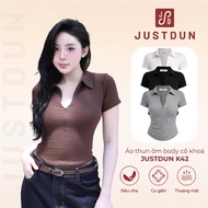 JUSTDUN K42 smooth cotton zip-collar body-hugging t-shirt