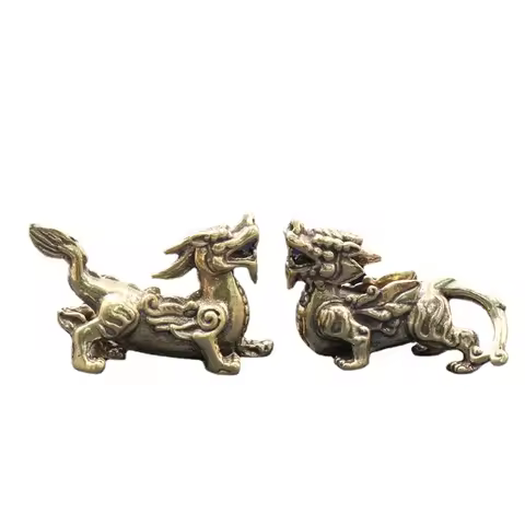 2pcs/Pair Copper Chinese Mythological Animals Home Decoration Dragon head Oxtail Horseshoe Moose Dee