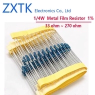 100PCS 0.25watt 1/4W Metal Film Resistor 33 ohm 36 39 43 47 51 56 62 68 75 82 91 100 120 150 180 200