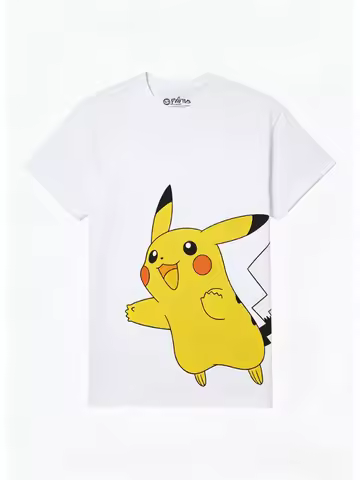 Bandai New Pocket Pikachu Line Art Print High Quality Fashion Men's Short Sleeve Parent-Child Loose 