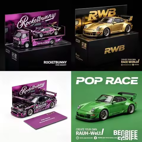 Xcartoys x Pop Race 1:64 PANDEM ELISE & TRUCK / RWB930 & TRUCK / RWB930 / R32 Diecast Collector's Ve