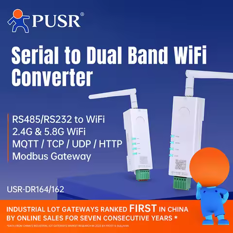 PUSR Serial to Dual Band WiFi Converter RS485/RS232 to WiFi Converter Modbus Gateway with MQTT IEEE8