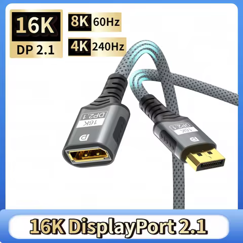 16K DisplayPort 2.1 Extension Cable 54Gbps High Refresh Rate 8K@60Hz 4K@240Hz 2K@360Hz for PC TV Lap