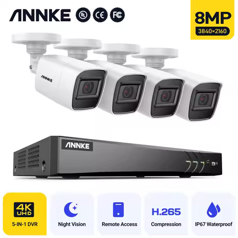 ANNKE 8CH 5MP-N Super HD Video Security System H.264+ DVR With 4X 8X 5MP Bullet Outdoor Waterproof C