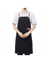 1只帶口袋的帆布防水圍裙,適用於咖啡廳、餐廳、奶茶店、花店、烘焙店、廚師,防水背心