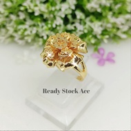 Cincin Wanita Motif Bunga Mawar Berduri Titanium Gold Perhiasan Fashion Anti Luntur Bisa Cod