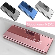 Oppo Reno 6 5G Delight Mirror Flip Case Cover Stand Pouch Leather Casing Phone Mobile