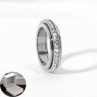 Men Women Style Anxiety Ring, Titanium Steel Rotating Ring, Inlaid Cube Zirconia Fingertip Ring, Rel