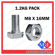 1.2KG Skru Rak Besi Lubang Screw Bolts and Nuts for Slotted Angle Bar 5/16 X 5/8 Screw And Nut M8 X 
