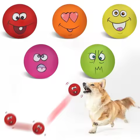 6 Pack Non-Toxic Squeaky Latex Dog Toys, Cute Emoji Dog Balls, Soft Interactive Chew Toys for Small