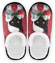 Meowy Christmas Cat Spa Slippers Xmas Gift Holly Berry Animal Kitty House Slippers Memory Foam Slippers Indoor Outdoor Non-Slip Home Shoes M for Men Woman