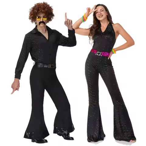 Halloween 70's Disco Couple CostumeCosplay Costumes Vintage 80's Hippies Costume Men Women Music Fes
