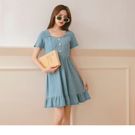 OB DESIGN ★ SWEETHEART COLLAR COTTON DENIM MIDI DRESS ★ 1 COLORS ★ S-XXL SIZE ★ PLUS SIZE