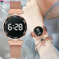 BETOP Fashion Women Watch LED Digital Display Watch Luxury Stainless Steel Ladies Wristwatch