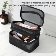 Double Layer Cosmetic Bag Make Up Storage Travel Cosmetic Bag Beg Wanita Kosmetik Beg Mesh Pouch Tra