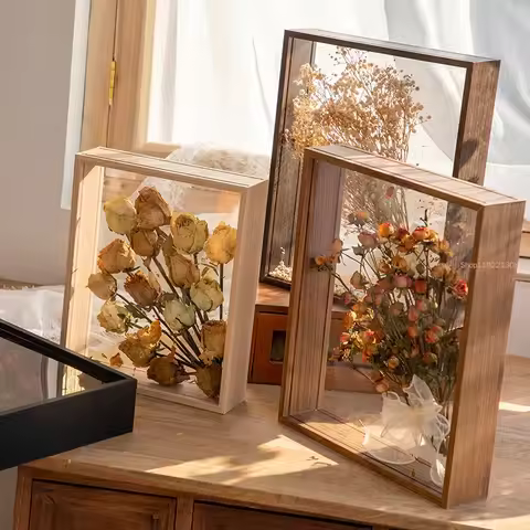 Flower Display Frame Transparent Bouquet Dry Flower Wood Frame Display Box Wall Mount Flower Specime