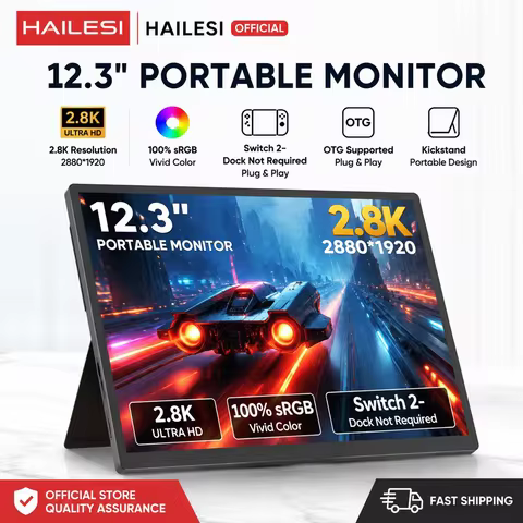 HAILESI Portable Monitor S123P 12.3 Inches 2.8K for Switch/Switch 2, Monitor Mini Travel Monitor 288