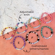 (SG Seller) Adjustable knot with customised letters name beads bracelet bff couple bracelet