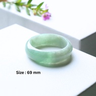 Green Apple Jade Ring With White Genuine Burmese Work Natural Color size 69 mm.