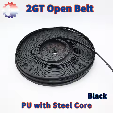 2GT Open Timing Belt Black Polyurethane Steel Core PU GT2 Belt Width 6mm 2MGT Belt 10mm Belts 15mm 2