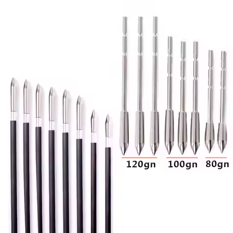 12pcs ID3.2mm Arrow Head Stainless Steel Insert Arrow Point 80-120 Grains Arrow Tips for ID3.2mm Arr