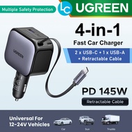 UGREEN Nexode 145W Car Charger 4 Port PD 3.0 USB Type C Fast Charging with Retractable USB-C Cable (
