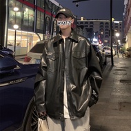 Jaket Lelaki Musim Bunga Musim Gugur Longgar Pakaian Kerja Kasual Jaket Kulit Amerika Retro Motosika
