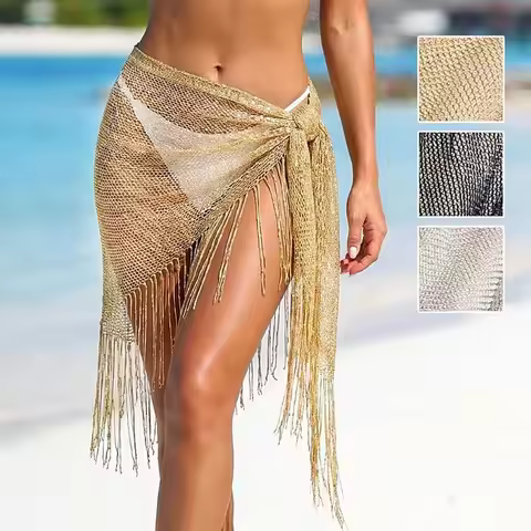 Elegant Pure Color Women Shawl Shining Tassel Sunscreen beach Scarf Triangular Long Cardigan Shawl W