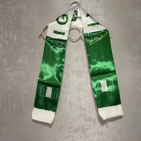 Nigeria Scarf 14x135cm Double-sided Printed Satin Nigeria Flag Scarf Tassels Suitable for 2026 Footb