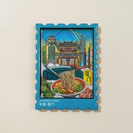 Wooden Square Stamp Fujian Xiamen Shacha Noodle Refrigerator Sticker China City Travel Tiles Souveni