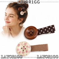 LAYOR1GG Vintage Button Hair Clips, Wooden Texture Sweet Side Clip Polka Dot Button Hairpin,  Floral