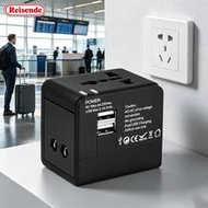 Universal Travel Adapter, Global Travel Converter Plug, 2 USB Ports, Multi-Function USB Adapter