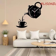ALISONDZ Teapot Wall Clock Sticker, Silent DIY Acrylic Mirror Wall Clock, Funny Teapot Design 3D Easy to Read 3D Decorative Clock Living Room