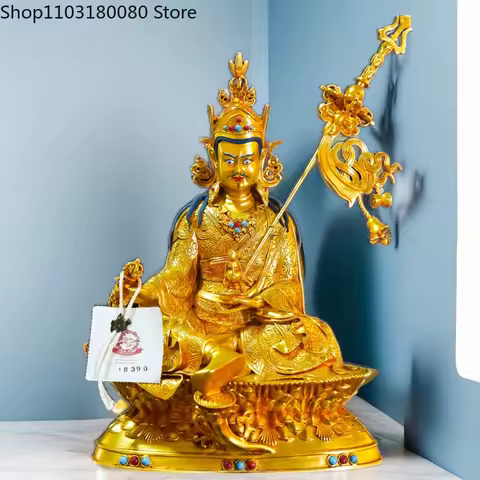 Copper gilding inlay Padmasambhava buddha statue Nepal Tibet buddhism Guru Rinpoche sculpture,30cm,2