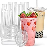 Charmount 32 oz Clear Plastic Cups with Lids and Boba Straws, Disposable To Go Cups for Iced Coffee,