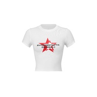RDY Double red star crop tee white 08
