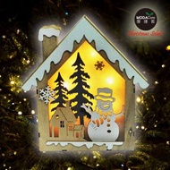 [特價]摩達客聖誕木質雪人聖誕屋LED夜燈擺飾(電池燈)