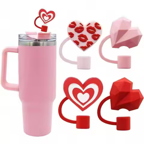 8-Pack Heart-Shaped Cup Lid with Straw And Anti-Tip Handle 30/40oz Straw Accessory Dust Cover Mother
