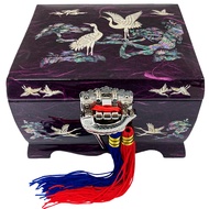 Nacre Inlay Mother of Pearl Music Jewellery Storage Chest Wooden Box Crane with Pin Tree Design Jewe