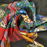 二手愛馬仕 Carré 90 Selle des Steppes 馬鞍形絲巾，海軍藍，帶封套RIBON，禮品