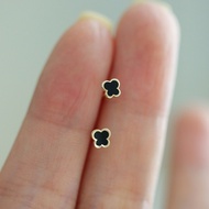 LHS Jewellery 375/9K Gold Earrings Black Lucky Four-Leaf Clover Earrings Exquisite Simple Retro Flow