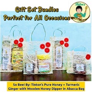 ♕Gift Set Pure Wild Raw Honey Turmeric Ginger Tea with Honey Dipper in Abacca Native Bag
