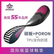 spenco球員版專業籃球抗扭碳板防崴腳減震穩定運動后跟包裹鞋墊