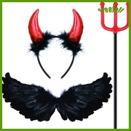 Clearance event!! Halloween Costume Set Black Angel Wings Devil Fork Devil Horn For Children Headband Cosplay Props