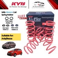 KYB ULTRA FLEX PERODUA AXIA, BEZZA PERFORMANCE LOWERED SPRING (4 PCS) WITH DENCO RUBBER PARTS