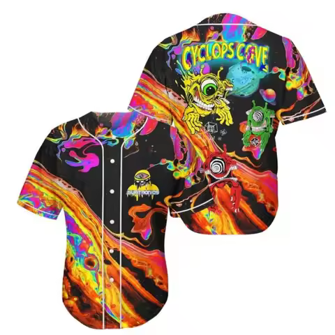Subtronics Liquid Acid Trippy Psychedelic Cyclops Cove Rave Baseball Jersey V-Neck Short Sleeve Stre