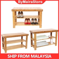 Bamboo Shoe Storage Bench Shoe Rack [Bar/Carve Surface] Kerusi Rak Simpanan Kasut Rak Kasut Kayu Bul