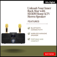 SDRD SD301 Karaoke Machine Portable Bluetooth Speaker With 2 Wireless Microphone with LED Lights Karaoke Home System KTV