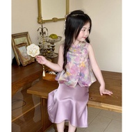 Antique Girls Hanfu Suit Skirt Summer Children New Chinese Style Chinese Style Lavender Vest Tang Su