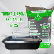 Thinwall 750ml Rectangle warna hitam isi 25 set / Kotak makan plastik